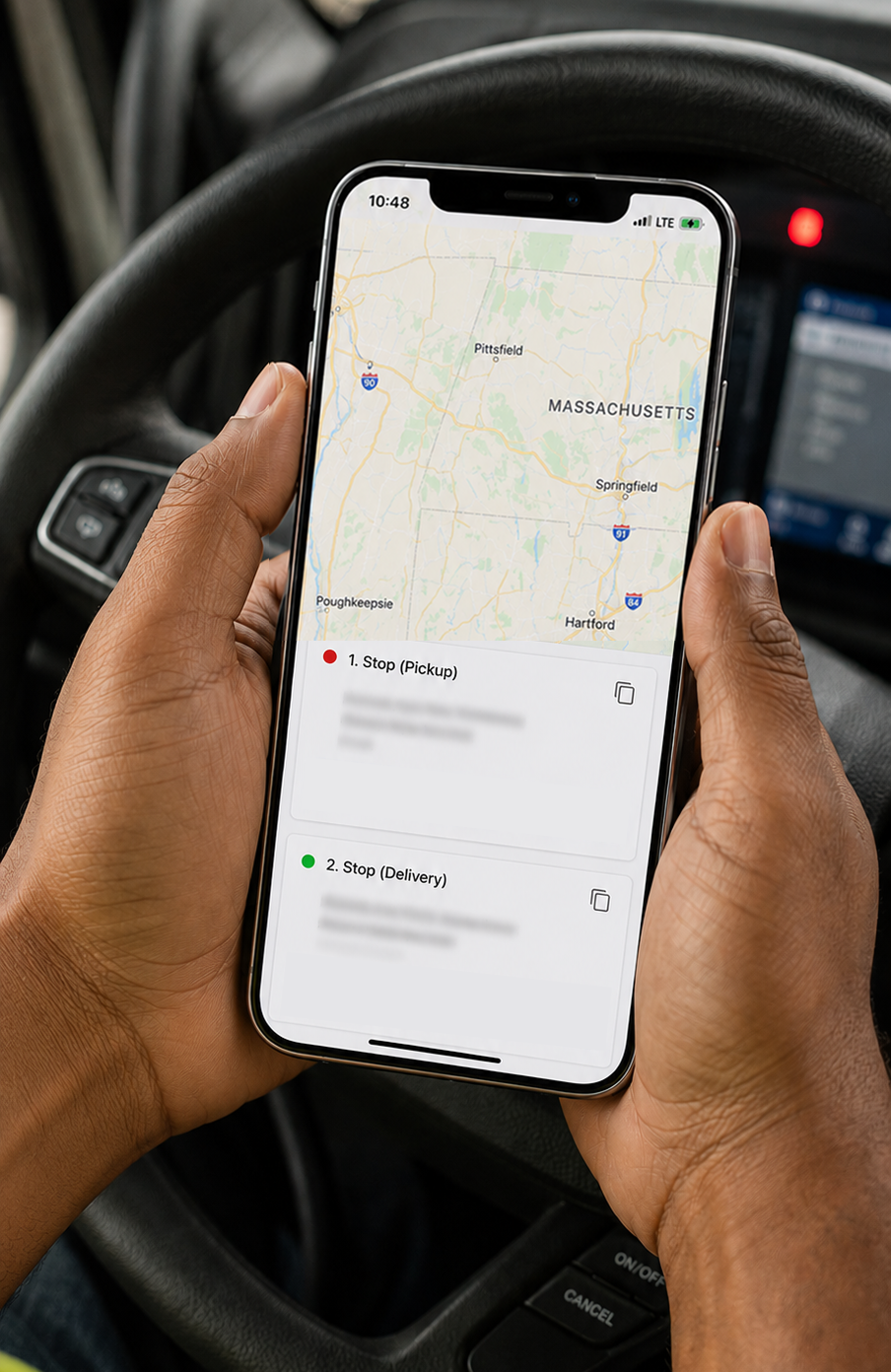 Driver mobile portal showing load details and status updates